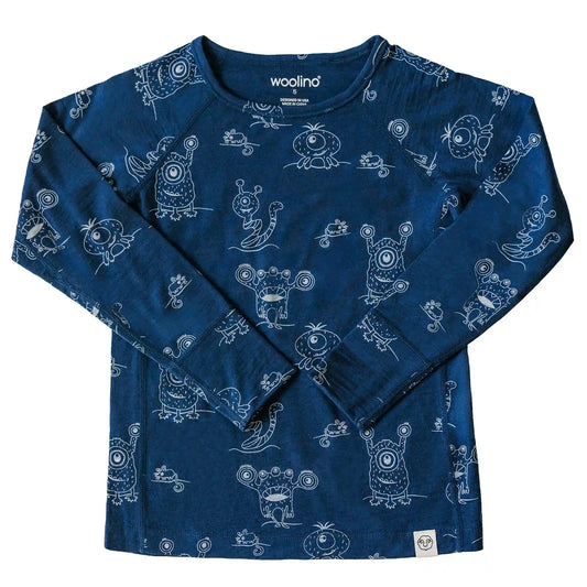 Kids Merino Wool Base Layer, Long Sleeve Top, Monster