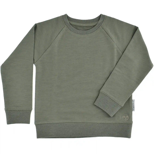 Kids Merino Wool Crew Neck Sweatshirt, Olive
